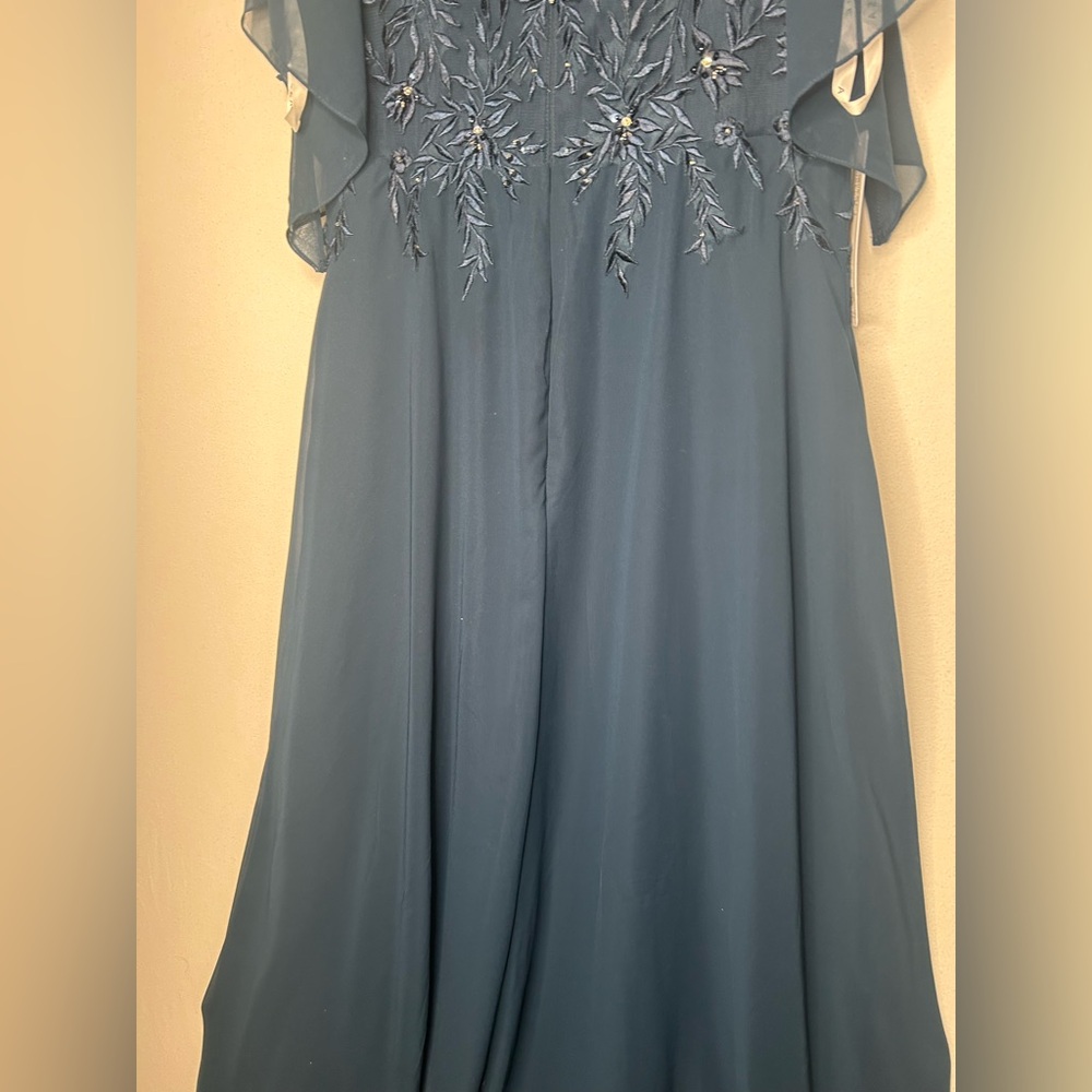 Azazie Fatiola Navy A-Line Boatneck sequins Chiffon bridesmaids dress size 14 - Picture 9 of 16